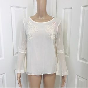 Plenty by Tracy Reese Flounce bell sleeve blouse ivory M